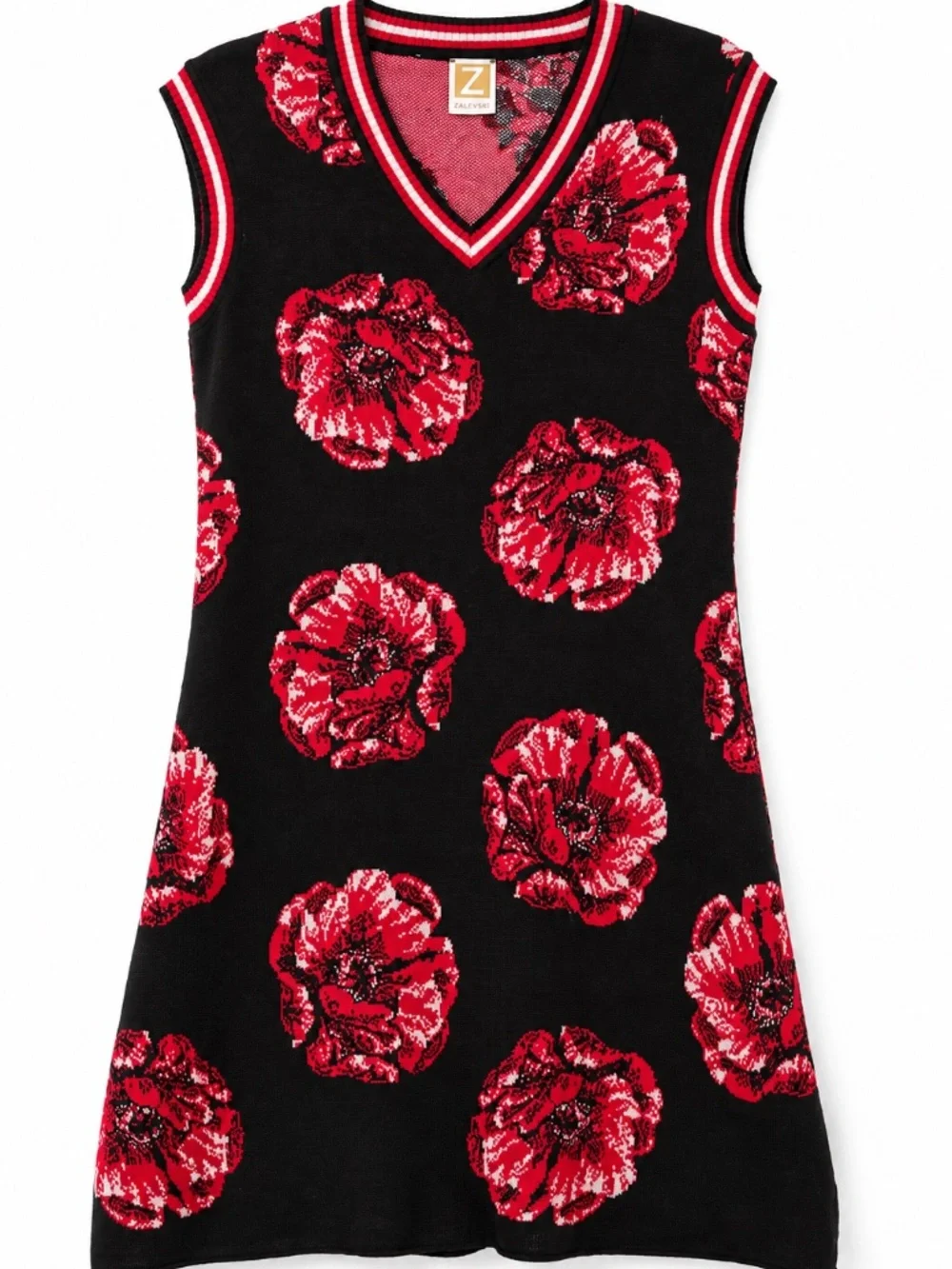 Designer Zalevskiy Black Red Poppy Knit Sweater Dress Size S Rare Statement Piec - Picture 13 of 14
